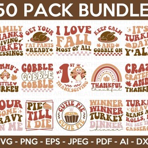 Retro Thanksgiving SVG Bundle: Fall Designs (50 Files)
