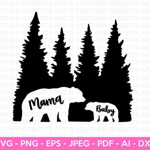 Ours dans la forêt SVG, Svg, ours Silhouette SVG, papa ours svg, svg maman ours, clipart ours, fichiers de coupe pour Cricut, Silhouette