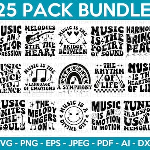 Paquete svg musical retro, paquete svg de música, svg musical, camisas amantes de la música, citas musicales, diseños retro, archivo cortado para cricut, silueta