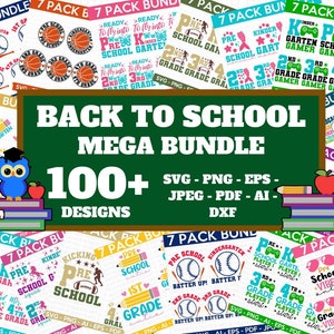 MEGA BUNDLE de volta às aulas, pacote svg de camisa de nível escolar, mais de 100 designs, pacote de arte Heather Roberts, arquivos cortados Cricut, silhueta