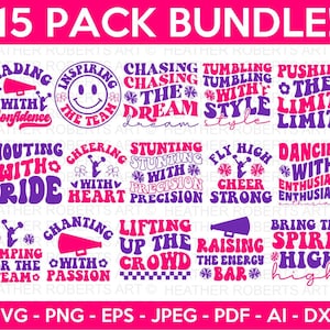 Retro Cheerleader SVG Bundle, Cheerleading SVG, Cheer Svg, Megaphone svg,  Cheerleader girl svg,Cheer Quotes svg,Cheer Squad,Cut File Cricut