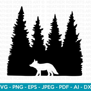 Renard dans la forêt SVG, SVG de silhouette de renard, sauvage, SVG, bois, SVG animaux, animaux sauvages, SVG, jungle, fichiers de coupe pour Cricut