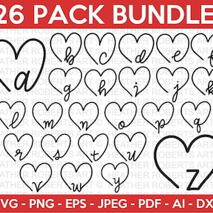Herz Monogramme SVG Bundle, Heat Monogram Alphabet, Herz Buchstaben SVG, handgeschriebene Buchstaben, Herzen svg, Cricut Cut File, 26 Cut Files