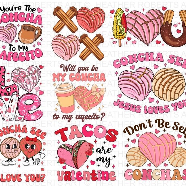 Concha Valentine's Bundle Png, Retro Valentine Png, Mexican Valentine Bundle Png, Conchas Pan Dulce Heart PNG Digital Download