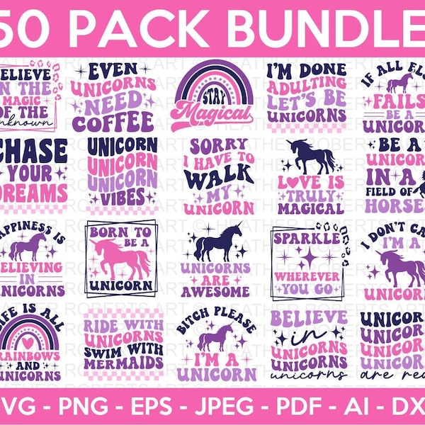 Unicorns SVG Bundle, Magical SVG Bundle, Unicorns SVG,  Unicorn Quotes Svg, Unicorn Birthday Svg, Cute Unicorn, Cut File Cricut, Silhouette