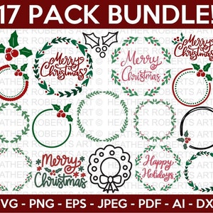 Weihnachtskränze SVG-Bundle, Weihnachtsrahmen SVG-Bundle, Weihnachts-Designs SVG, Name Rahmen svg, Familien Kränze svg, Cut File Cricut