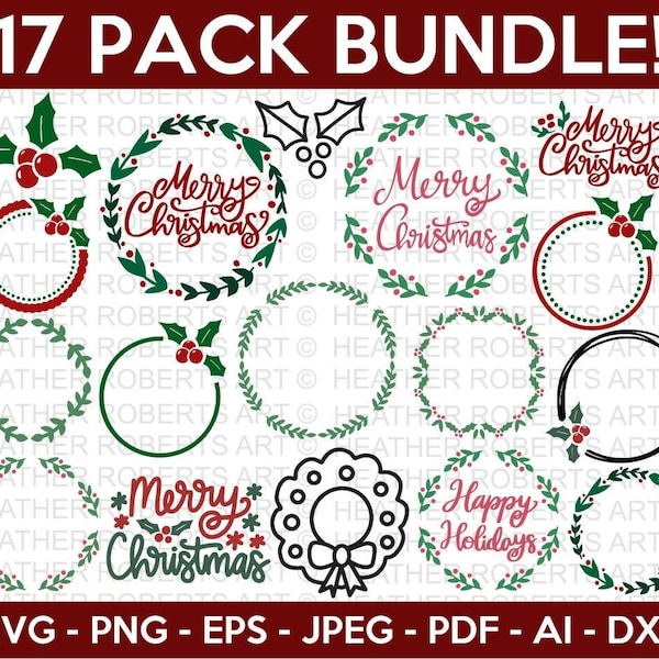 Christmas Wreaths SVG Bundle, Christmas Frames SVG Bundle, Christmas Designs SVG, Name Frame svg, Family Wreaths svg, Cut File Cricut