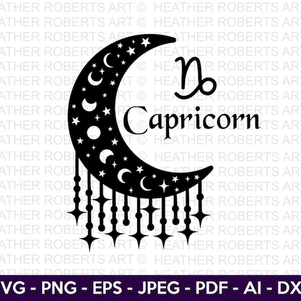 Capricorn SVG, Capricorn Zodiac Moon Svg, Zodiac Signs SVG, Astrology Signs svg, Zodiac Symbols svg, Constellation Signs svg,Cut File Cricut