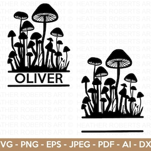 Mushroom Split Monogram SVG: Fungi Clipart, Cut File