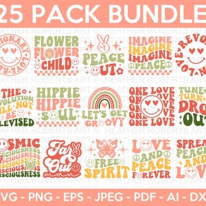 Lot hippie SVG, Svg hippie, paix, Svg inspirant, Svg motivant, citations hippies, ondes positives Svg, fichier de coupe Cricut