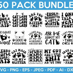 Lot de citations de chat SVG, SVG de citations de chat, fourrure de maman svg, svg de papa chat, chat chemise Svg, empreintes de pattes SVG, svg pour amoureux des chats, fichier de coupe Cricut, Silhouette