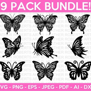 Bundle Svg papillon, Svg papillon, Doodle Svg papillon, Svg papillon monarque, Clipart papillon, fichier de coupe Cricut, Silhouette
