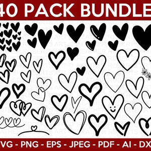 Heart SVG Bundle, Heart Clipart, Doodle Hearts, Valentines Svg, Hand-drawn Heart svg, Valentine Heart svg, Cut Files Cricut, Silhouette
