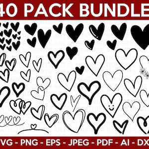 Hart SVG-bundel, hart clipart, doodle harten, Valentines Svg, handgetekende hart svg, Valentine hart svg, gesneden bestanden Cricut, silhouet