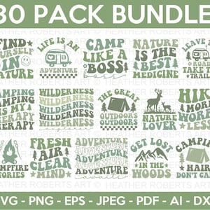 Paquete SVG de camping, SVG amante de la naturaleza, svg de recreación, svg de fogata, camisa de camping svg, svg de senderismo, archivos cortados para Cricut, silueta