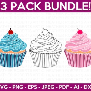Paquete SVG de cupcakes, Cupcake lindo SVG, Decoración de fiesta de cumpleaños svg,Vector de cupcakes,Cupcake Clipart svg Postre svg Camisa para niños svg,Cortar archivo Cricut