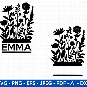 Floral Split Monogram Svg, Floral SVG, Flowers SVG, Garden SVG, Silhouette, Floral Border Svg, Wildflowers svg, Cricut Cut File, Silhouette
