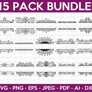 Textrahmen Monogramme svg-Bundle, Blumenrahmen, Rahmen svg, Border svg, Textteiler-Svg, Divider-Grenzen svg, Cut-Datei Cricut, Silhouette