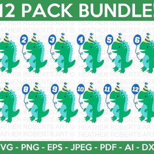 Dinosaurier-Geburtstags-Ballon-Svg-Bundle, niedlicher Dinosaurier SVG, T-Rex SVG, Dino-Svg, Junge-Svg, Jungen-Shirt-Svg, Dinosaurier Geburtstag, Cut File Cricut