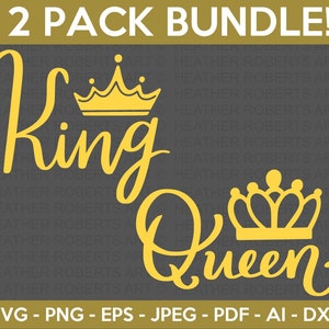 Paquete de rey y reina svg, rey real svg, corona svg, reina real svg, reina svg, caballero svg, corona real svg, archivo de corte para Cricut