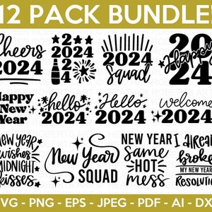 Feliz Año Nuevo Paquete SVG, Año Nuevo SVG, Camisa de Año Nuevo, Traje de Año Nuevo svg, SVG con letras a mano, Sublimación de Año Nuevo, Corte Archivo Cricut