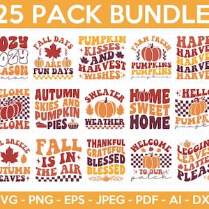 Retro Autumn SVG Bundle: Fall Designs, Thanksgiving Quotes (Digital Files)