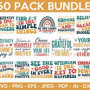 Positive Zitate SVG Bundle, Motivationszitate SVG, Inspirierende Zitate SVG, Lebenszitate, Retro-Designs, Schnittdatei für Cricut