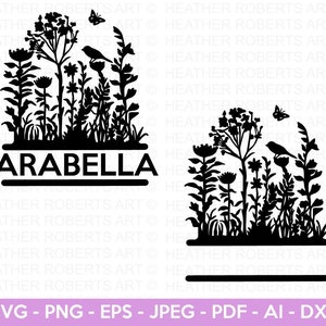 Flowers Split Monogram, Floral SVG, Flowers SVG, Garden svg, Flowers Silhouette, Wildflowers svg, Grass SVG,  Cricut Cut File, Silhouette