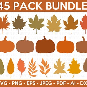 Pacote SVG de folhas de abóbora e outono, pacote SVG de clipart de outono, Maple Leaf Svg, Outono Svg, Fall Leaf svg, Pacote de outono Svg, Cricut, Silhueta