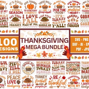 Pacote Mega SVG de Ação de Graças, 100 designs, pacote de arte Heather Roberts, pacote SVG de outono, designs Svg de outono, pacote Svg de outono, Cricut, silhueta