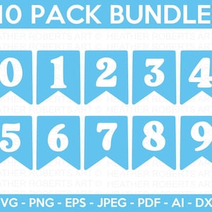 Pacchetto SVG di gagliardetti con numeri blu, numeri numerici in formato Svg, monogrammi numerici, conteggio numeri in formato Svg, disegni numerici in formato Svg, file di taglio Cricut, silhouette