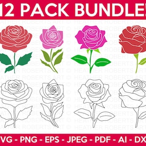 Pacote SVG de flor rosa, SVG de decoração floral, SVG de rosa, SVG de flor, SVG de buquê de flores, SVG floral de rosa, arquivos de corte Cricut, silhueta