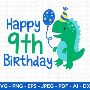 9.Geburtstags-Svg, niedlicher Dinosaurier SVG, T-Rex SVG, Dino zwart, kleiner Junge svg, Junge-Shirt svg, Dinosaurier Geburtstag, Geburtstagssvg, Cut File Cricut