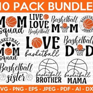 Pacote SVG de basquete, SVG de mãe de basquete, SVG de fã de basquete, SVG de camisa de fã, Jogador de basquete, SVG de esportes, Arquivos de corte Cricut, Silhueta