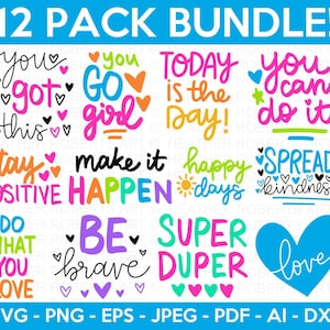 Inspirierende Zitate SVG-Bundle, Motivationszitate SVG, Positive Zitate SVG, Lebenszitate, handbeschriftete Zitate, Selbstliebe, Cricut Cut-Datei