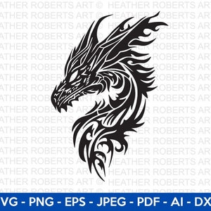 Dragon SVG, Tribal Dragon SVG, Dragon Tattoo svg, Dragon Silhouette, Dragon Vector, Dragon Clipart, Cut File Cricut, Silhouette