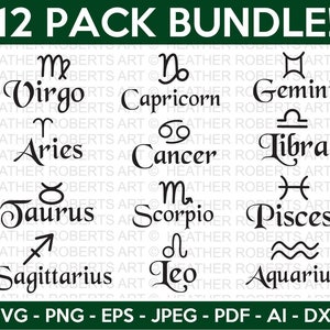 Zodiac Signs SVG Bundle, Astrology Signs svg, Zodiac Symbols svg, Constellation Signs svg, Horoscope, Cut File Cricut,Silhouette