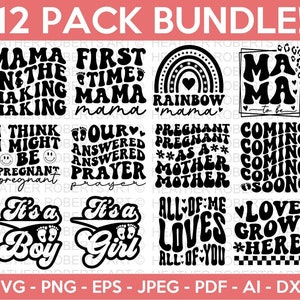 Pregnancy Retro Svg Bundle, Pregnancy Svg Bundle, Pregnant Woman Svg, Mom Life Svg, Mother's Day Svg, Baby Svg, Blessing Svg,Cut File Cricut