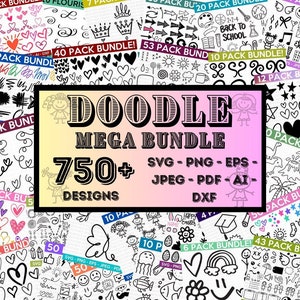 Doodle MEGA BUNDLE, Hearts Svg Bundle, Easter Svg Bundle, 750+ Designs, Doodle, Heather Roberts Art Bundle, Cut Files Cricut, Silhouette