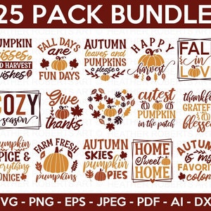 Pacote SVG de outono, Pacote SVG de outono, Svg de Ação de Graças, Svg de outono, Svg de outono Designs Svg de outono Citações de outono, arquivos cortados para Cricut, Silhueta