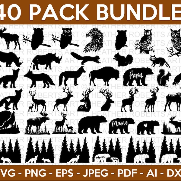 Wilderness SVG Bundle, Forest Animals Svg, Wild Animals Svg, Bears Svg, Deers Svg, Fox Svg, Moose Svg, Owls Svg, Cut File Cricut, Silhouette