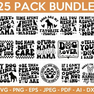 Retro hond citaten SVG bundel, hond citaten SVG, bont moeder svg, hond moeder svg, hond mama, pootafdrukken SVG, hondenliefhebber svg, Cricut gesneden bestand, silhouet