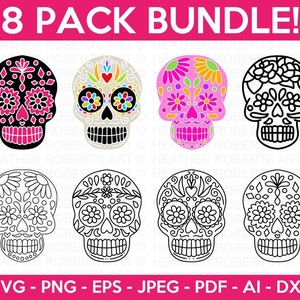 Dia De Los Muertos-Svg-Bundle, Tag der Toten SVG-Bundle, Zuckerschädel-Svg-Bundle, Halloween-Svg, Gruseliges svg, Schnittdatei Cricut, Silhouette