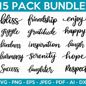 Positive Worte Kalligraphie SVG Bundle, motivierende Zitate SVG, inspirierende Zitate SVG, Lebenszitate, positive Vibes, Schnittdatei für Cricut
