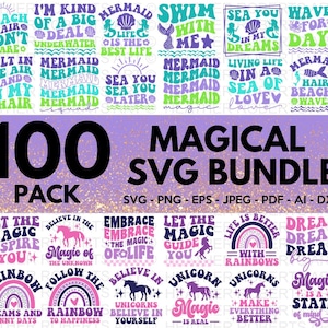 Bundle magique de SVG, lot de licornes, Svg de sirène, licornes SVG, Svg de citations de licorne, Svg de citations de sirène, Svg de sirène, fichier de coupe Cricut