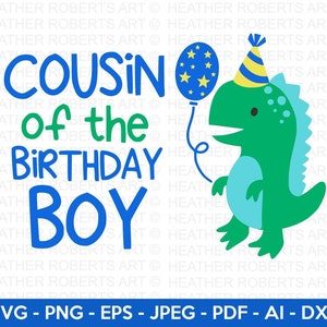 Cousin des Geburtstagskindes, niedlicher Dinosaurier SVG, T-Rex SVG, Dino svg, kleiner Junge svg, Jungen-Shirt svg, Dinosaurier Geburtstag, Cut File Cricut