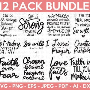 Christian Bundle SVG, Schrift Bundle, sofortiger Download, Bibel Vers Bundle, Schnittdateien für Cricut, religiöse SVG, Jesus, Gott, Glaube svg dxf