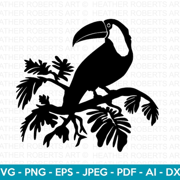 Toucan Svg, Toucan Silhouette Svg, Toucan Clipart, Tropical Bird Svg, Bird SVG, Cute Bird svg, Bird Clipart, Cut File for Cricut, Silhouette