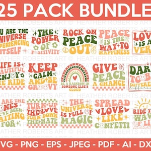 Paquete SVG retro hippie, svg hippie, svg de paz, svg inspirador, svg motivacional, diseños retro svg, vibraciones positivas svg, archivo de corte cricut
