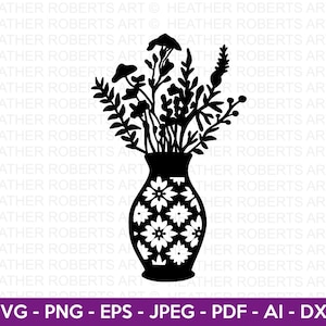 Vase de fleurs Svg. Plantes SVG, SVG de fleurs, SVG amateur de plantes, plante Doodle svg, svg plantes dessinées à la main, fichier coupé pour Cricut, Silhouette